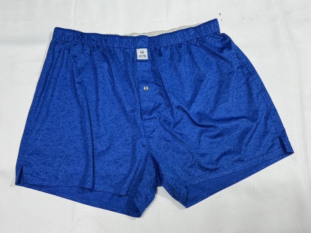 Peter Millar Men's Large Blue Print Performance Boxer Shorts NWOT